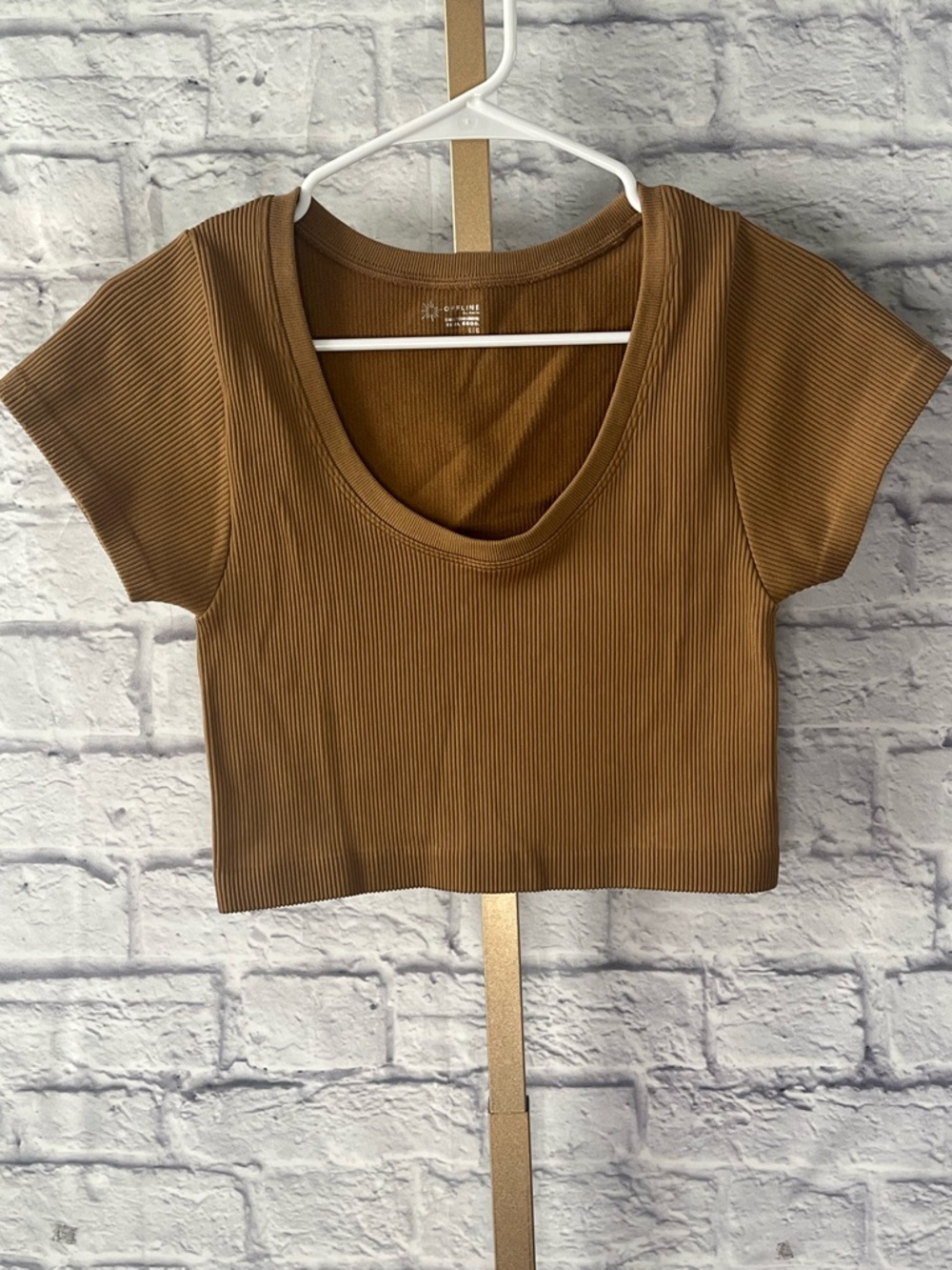 Offline by Aerie large NWT seamless ribbed crop top brown short sleeve